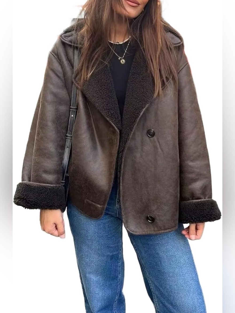 Women’s Sherpa-Lined Brown Faux Shearling Jacket